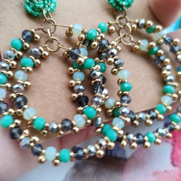 🐦The Mosaic Collection🐦Turquoise and Gold Boho Beaded Earrings - Picture 10 of 16